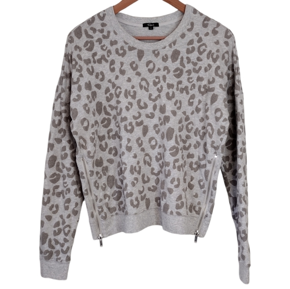 Rails Marlo Flocked Heather Grey Leopard Long Sleeve Crewneck Sweatshirt